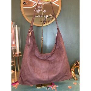 Brown Suede Hobo Shoulder Bag With Charm